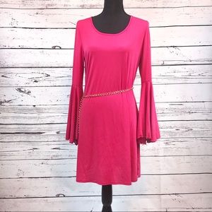 Carson Kressley Bell Sleeved Fuchsia Dress w/Belt